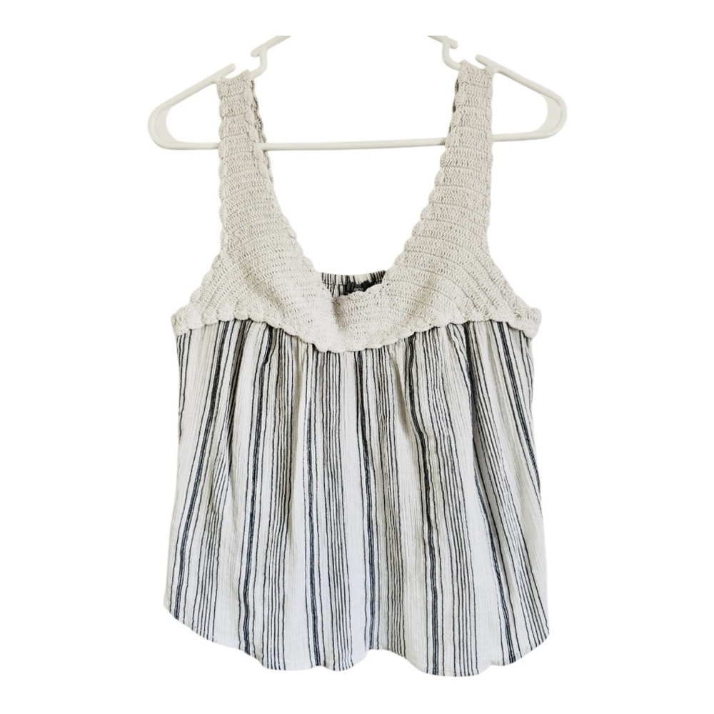 Aerie Knit Crochet Straps Vertical Striped Tank Top Size Medium 100% Cotton EUC